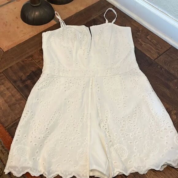 SK embroidered white eyelet romper size M!